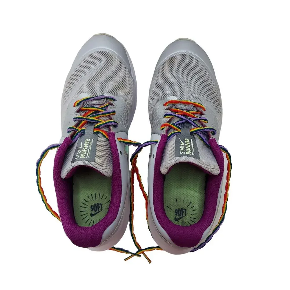 NIKE Shoes Star Runner Rainbow Laces Holographic CW3294-001 Size 5 Y or 7 Women